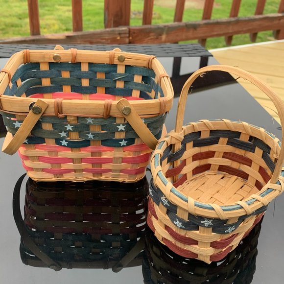 4th of July, 2 Patriotic Wicker Baskets -One Rectangle, One Oval - Stars/Stripes - Picture 5 of 9